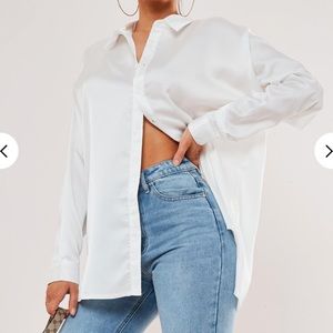 NWT Misguided white oversized satin shirt